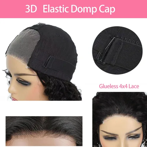 Miniatura 4 de Pelucas de cabello humano sin pegamento, prearrancadas, onduladas, sin pegamento, encaje precortado, 4 x 4, peluca de cabello humano de 6 pulgadas