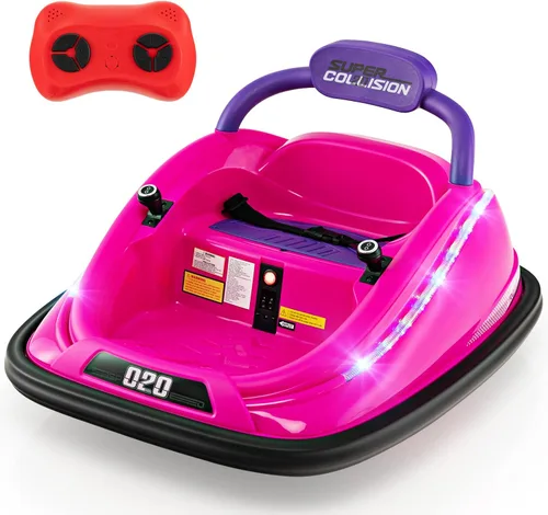 OLAKIDS Coche chocador para niños pequeños, juguete eléctrico de 12V para montar con control remoto, vehículo a batería de carreras para bebé, Rosa