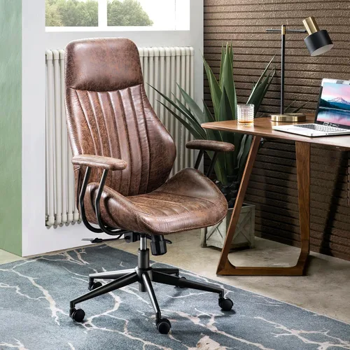 Miniatura 24 de ovios Silla de oficina ergonómica, sillas ejecutivas de piel sintética con respaldo alto y cojín grueso, cómodo sillón giratorio moderno de mediados