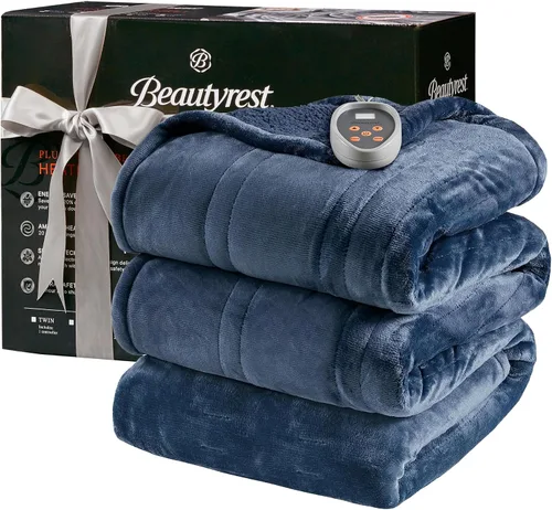 Miniatura 28 de Beautyrest Manta térmica, manta eléctrica, suave, cálida y reversible, manta térmica Sherpa para oficina, sofá, 3 ajustes de calor, apagado