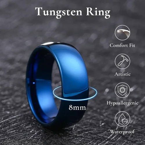 Miniatura 94 de King Will Alianza de boda de carburo de tungsteno para hombres y mujeres, anillos de promesa para parejas abovedados de alto pulido