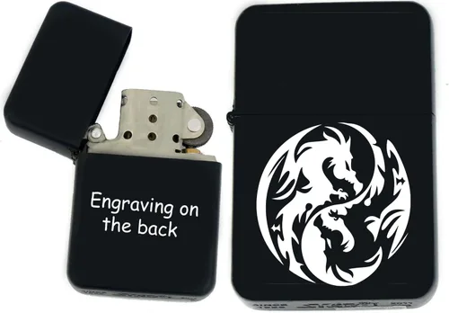 Miniatura 18 de Groomsman - Encendedor personalizado a prueba de viento negro mate, grabado láser gratuito para él, marido, padre, padrinos de boda Yin-yang-tigre