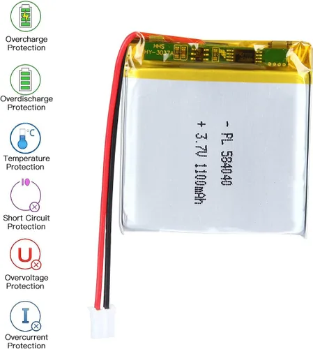 Miniatura 3 de 3.7V 1100mAh 584040 batería de iones de polímero de litio batería recargable Lipo con conector de paso PH 0.079 in