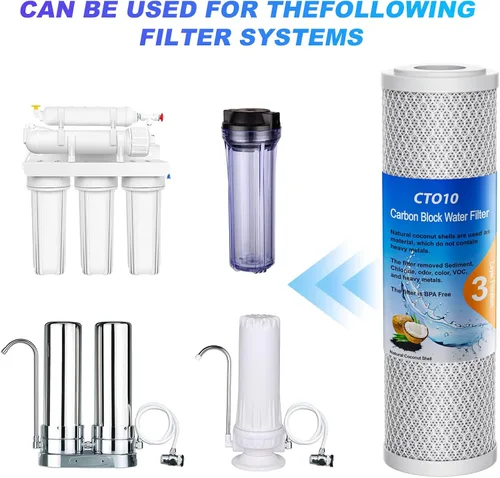 Miniatura 5 de Cartucho de filtro de agua de sedimentos de carbono CTO para toda la casa de 1 micrón, 2.5 x 10 pulgadas, compatible con DuPont WFPFC8002