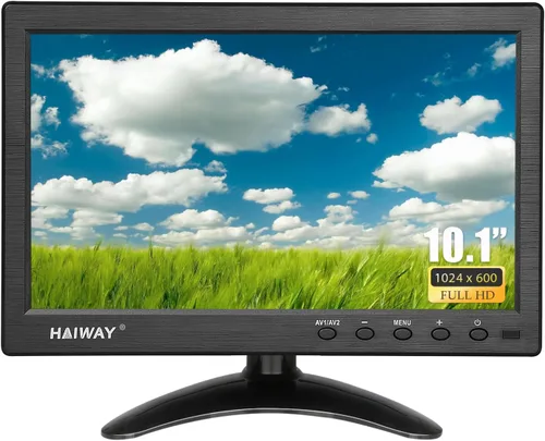 Haiway Monitor de seguridad de 10.1 pulgadas, resolución de 1024 x 600, pequeño monitor HDMI, monitores de computadora pequeños con control remoto