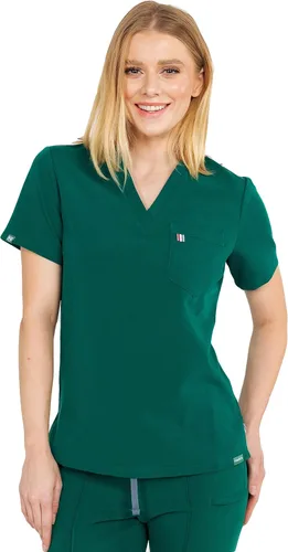 Mediclo Sal Essential - Camiseta médica para mujer, respetuosa con el medio ambiente, sostenible, con cuello en V, bolsillo en el pecho, ropa de