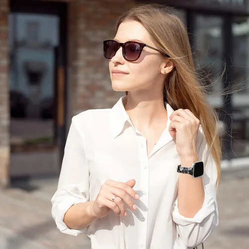 Miniatura 5 de TOYOUTHS Correa de cuero compatible con Fitbit Versa/Versa 2, correas de reloj para mujeres y hombres, pulseras delgadas de cuero genuino de Negro