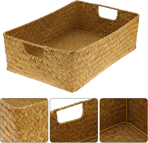 Miniatura 9 de DOITOOL Cestas tejidas para almacenamiento – Cestas de mimbre de pastos marinos con asa – Cestas de estante naturales cesta rectangular