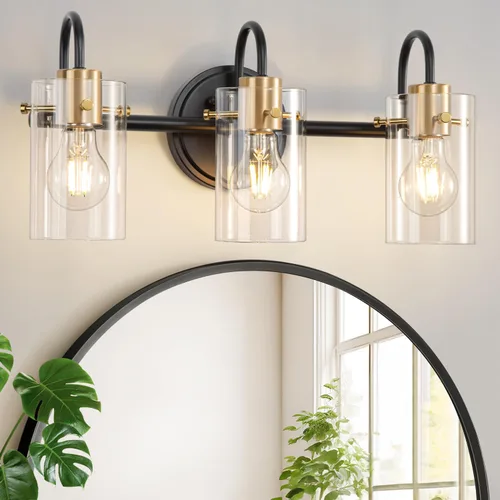 Miniatura 10 de Lámpara de tocador de 3 luces, apliques de pared de baño de níquel cepillado, lámpara de pared moderna con pantalla de vidrio transparente, lámpara