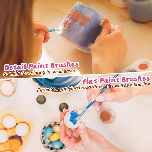 Miniatura 5 de Halobios Juego de 100 pinceles de pintura para pintura acrílica, 50 piezas planas y 50 pinceles redondos, pinceles de pintura para niños y adultos
