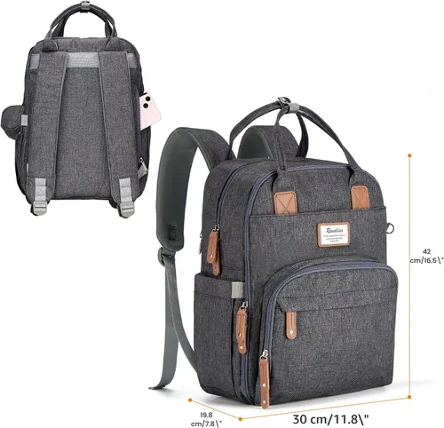 Miniatura 9 de RUVALINO Mochila para pañales, mochila multifuncional para viajes, mochila de maternidad para cambiar al bebé, de gran capacidad, impermeable