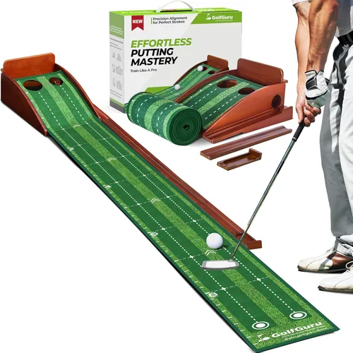 Golfguru Putting Green, tapete de golf de 9.8 pies con pista de retorno de bola automática y espejo de putting, verdes de putting para interiores