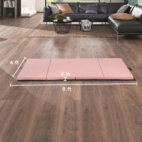 Miniatura 7 de 6 ft Gymnastics Exercise Mat Thick Tumbling Mats with Carrying Handles, 6ft x 4ft x 2in Yoga Mat Folding Exercise Pad Leather Gym Mat for