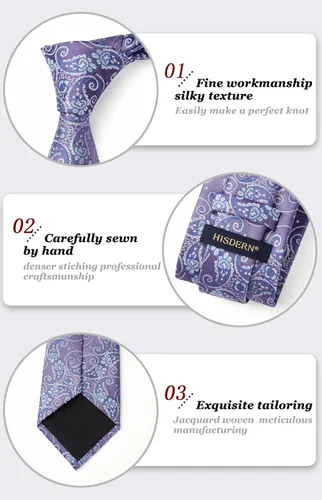 Miniatura 152 de HISDERN Corbatas para hombre, corbata de cachemira y bolsillo cuadrado tejido clásico floral para hombre, corbata de fiesta de boda