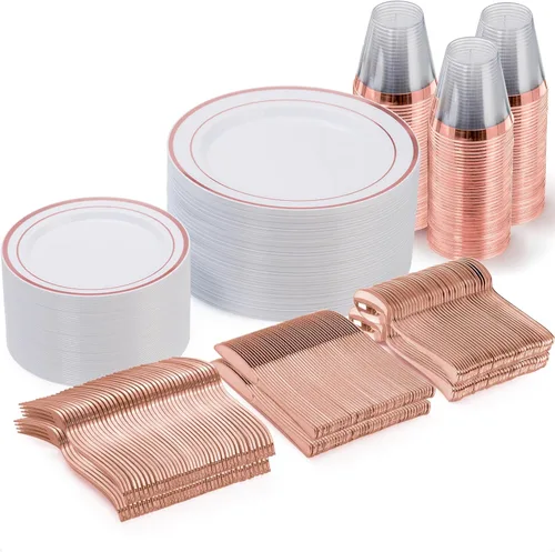 Miniatura 10 de Goodluck 600 Piezas Platos Desechables Plateados para 100 Invitados, Juego de Vajilla de Plástico de 100 Platos de Cena, 100 Platos de Ensalada, 100