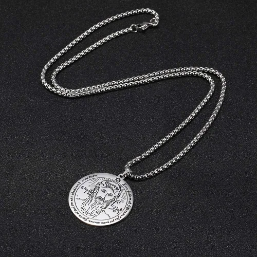 Miniatura 5 de Collar con colgante de acero inoxidable para el primer pentáculo del sol, sello de Salomón, dije redondo de cadena ancha, joyería de talismán