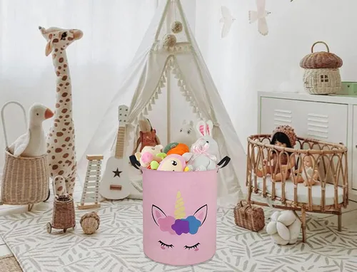 Miniatura 2 de Cesta de almacenamiento para ropa sucia para niños, cesta organizadora de lavandería, caja de ropa, cesta de regalo con asas (unicornio)