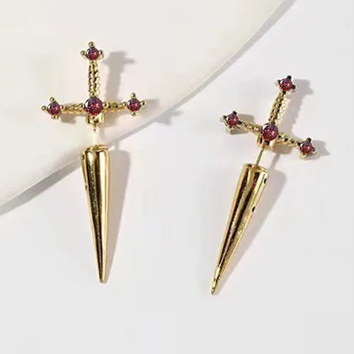 Miniatura 4 de Aretes de espada para mujer, estilo gótico, rojo y negro, aretes de espada de cristal vintage, para cumpleaños, Halloween, Navidad, regalos