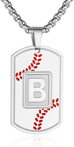 Miniatura 67 de A-Z Collar con etiqueta de perro para hombre, dije de béisbol, cadena de acero inoxidable de 22 + 2 pulgadas, regalo de joyería personalizado