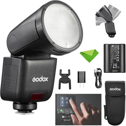 Miniatura 11 de Godox V1 Mid C V1midC TTL Flash para Canon, pantalla táctil de cabeza redonda mini flash, tiempo de reciclaje de 1.7s, aproximadamente 650 destellos
