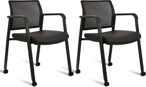 Miniatura 19 de CLATINA Juego de 2 sillas apilables con respaldo de malla con asiento de tela tapizado y soporte lumbar ergonómico para oficina, escuela, iglesia