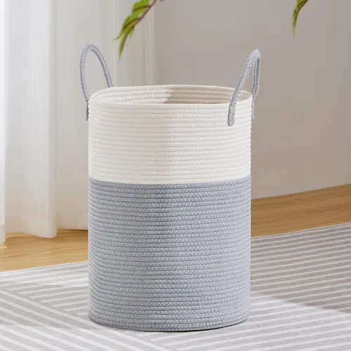 VIPOSCO Cesta de lavandería grande, cesta de almacenamiento de cuerda tejida alta para mantas, juguetes, ropa sucia en la sala de estar, baño, Gris