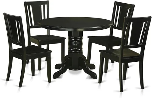 East West Furniture SHDU5-BLK-W - Juego de comedor de 5 piezas para 4 personas, incluye una mesa de cocina redonda con pedestal y 4 sillas de