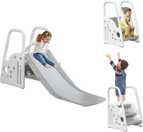 Miniatura 7 de Juego 3 en 1 para niños pequeños, tobogán grande para escalar con pendiente de deslizamiento extralarga, juego de tobogán para niños en interiores