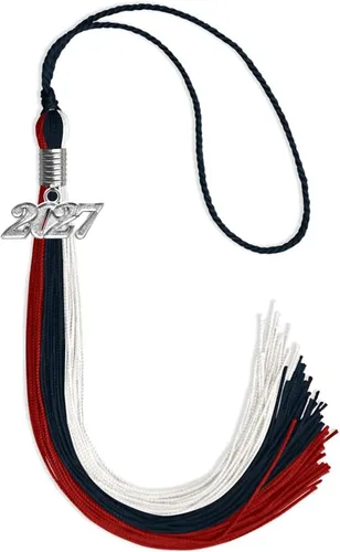Miniatura 83 de Endea Graduation Borla de triple color con gota de fecha plateada (negro/dorado/granate, 2020)