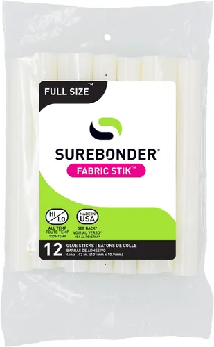 Surebonder Barras de pegamento caliente de tela, tamaño completo, 4 pulgadas, lavable a máquina, adhesivo para mezclilla, fieltro, cuero y más,