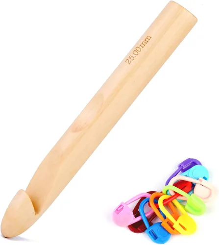 Miniatura 10 de 16 piezas de ganchos de ganchillo de madera, de 3 a 30 mm de diámetro, mango de ganchillo, agujas de tejer con 10 marcadores de punto de tejer