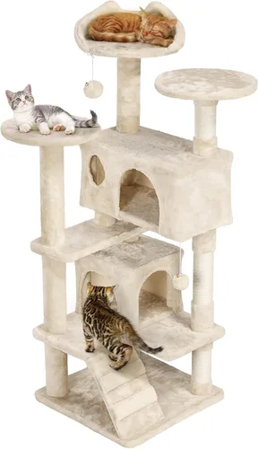 Topeakmart Árbol para gatos de 54 pulgadas, torre para gatos con postes rascadores y percha para condominios grandes, muebles de casa con soporte