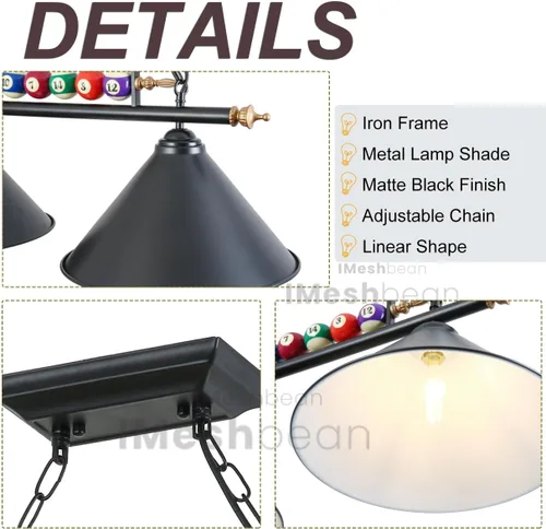 Miniatura 2 de iMeshbean Luces colgantes de mesa de billar de 43 pulgadas, accesorios de iluminación de mesa de billar para mesa de 7 pies y 8 pies, diseño de bola