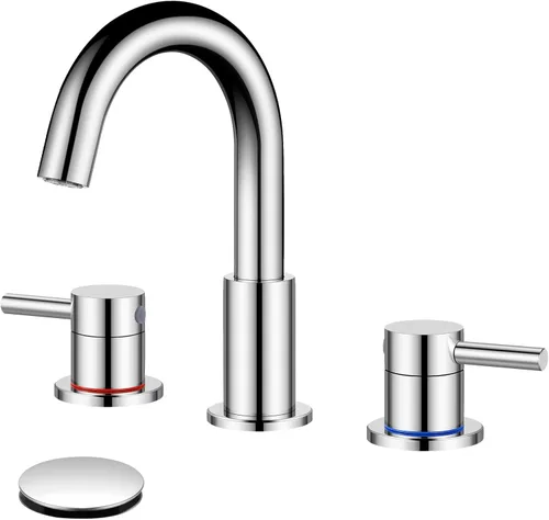 Miniatura 11 de FGKQ Grifo de Baño de Níquel Cepillado 3 Agujeros, Grifo de Baño de 8 Pulgadas Generalizado para Lavabo 3 Agujeros de Níquel Cepillado con Líneas