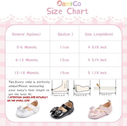 Miniatura 6 de Zapatos planos Mary Jane para bebés y niñas, suela de goma antideslizante con Bownot para primeros pasos, zapatos de vestir de boda de princesa