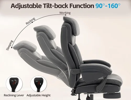 Miniatura 6 de Ergonomic Big and Tall Office Chair with Footrest, PU Leather High Back Executive Gaming Chair, Reclining Wide Computer Desk Chair with Lumbar