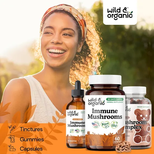 Miniatura 6 de Wild & Organic Cápsulas de complejo de hongos inmunes – 8 suplementos de mezcla de hongos para apoyo inmunológico con cola de pavo, chaga, polvo