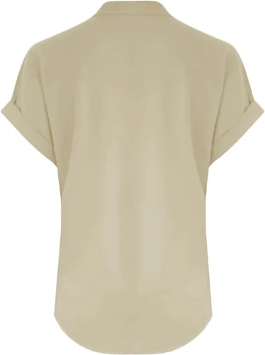 Miniatura 3 de Camisas de lino para mujer 2025 verano casual cuello en V botón abajo manga corta tops moda cómodo negocio trabajo blusas, beige (A-Beige)