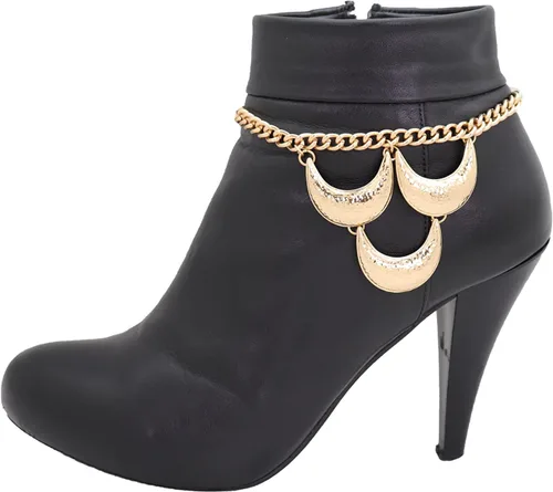 Miniatura 5 de Trendy Fashion Jewelry Cadena de botas occidentales para mujer, pulsera de metal brillante, tobillera, tacón alto, elegante lunas, encanto