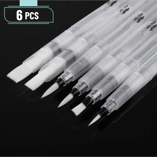 Miniatura 10 de Mr. Pen - Bolígrafos de acuarela, 6 piezas, 3 puntas de punta y 3 estilos de puntas planas, cerdas de nailon, bolígrafos de acuarela recargables