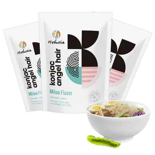 Miniatura 21 de Hethstia Konjac Noodles Angel Hair - Paquete de 6 fideos Shirataki, bajo en calorías, bajo en carbohidratos, sin azúcar, sin gluten, apto para dieta