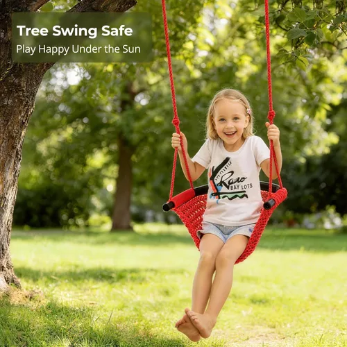 Miniatura 2 de Asiento de columpio para niños de servicio pesado, cuerda de juego, juego de columpio seguro para niños, perfecto para interiores, exteriores, Rojo