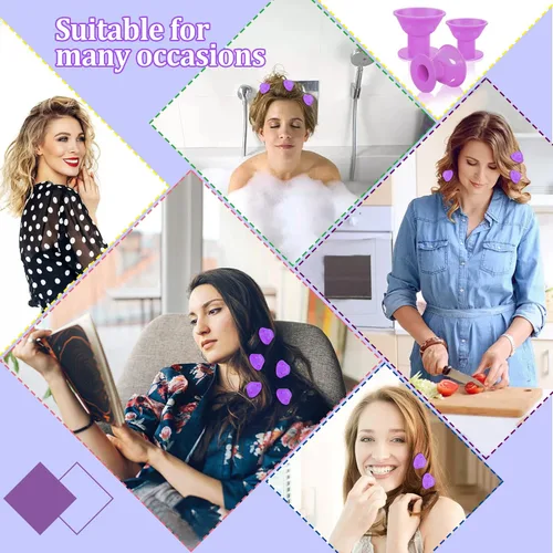 Miniatura 7 de JANYUN 40 rulos mágicos morados para el cabello, incluyen 20 rizadores grandes de silicona para dormir, 20 rizadores de pelo pequeños sin calor