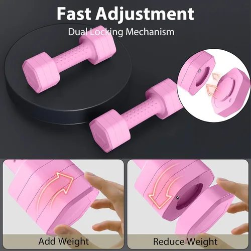 Miniatura 6 de Juego de 2 mancuernas ajustables, juego de mancuernas 4 en 1, pesas de mano para mujeres en casa, juego de mancuernas de 5 libras con mango cómodo