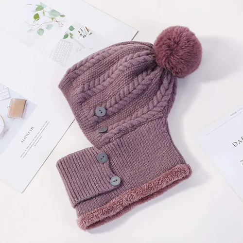 Miniatura 4 de Gorros de invierno para mujer, de una pieza, con forro polar, de punto, pasamontañas, con cuello de calavera, bufanda circular, sombrero de nieve