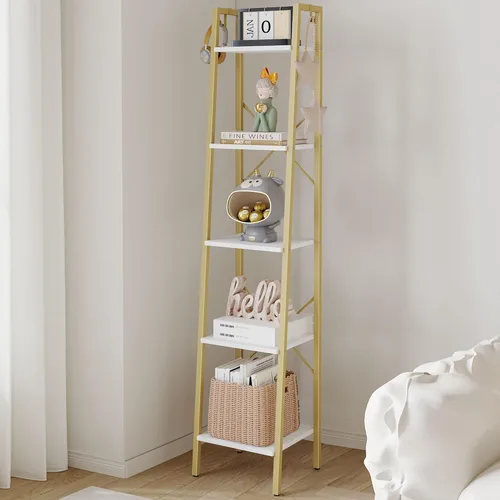 Miniatura 12 de Hzuaneri - Estantería escalera, estantería con soporte para libros, estante de almacenamiento de esquina independiente con 2 ganchos para oficina