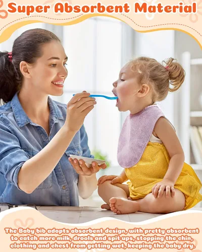 Miniatura 7 de JaGely Paquete de 30 baberos de muselina para bebé, multicolor, sólido, unisex, impermeable, alimentador ajustable para dentición y babeo