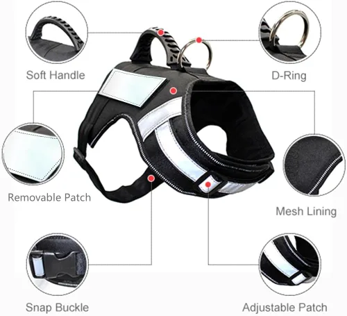 Miniatura 3 de Arnés para perro con asa – Arnés reflectante resistente sin tirones para perros de tamaño mediano, entrenamiento táctico, caminar, arnés de fácil