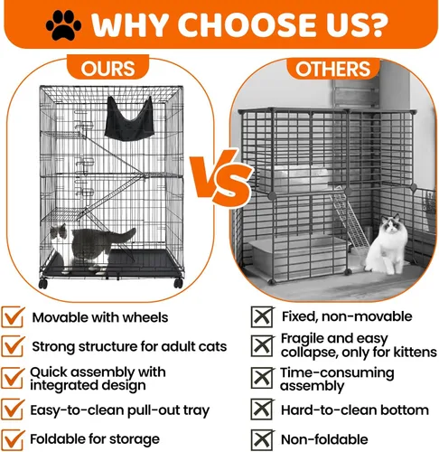 Miniatura 7 de Homey Pet Jaulas para gatos de 50 pulgadas para interiores, jaulas grandes de 4 niveles para gatos de interior, jaula plegable de alambre de metal