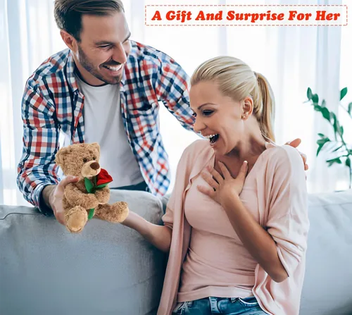 Miniatura 6 de Muñeca de oso de peluche de 12 pulgadas con rosa, juguetes de animales de peluche suaves para regalos de decoración del hogar para ella/novia